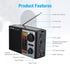 ikaufen MP3 Solar Portable FM/AM SW Radio Digital Bluetooth Speaker Player Rechargeable Comes with a Flashlight