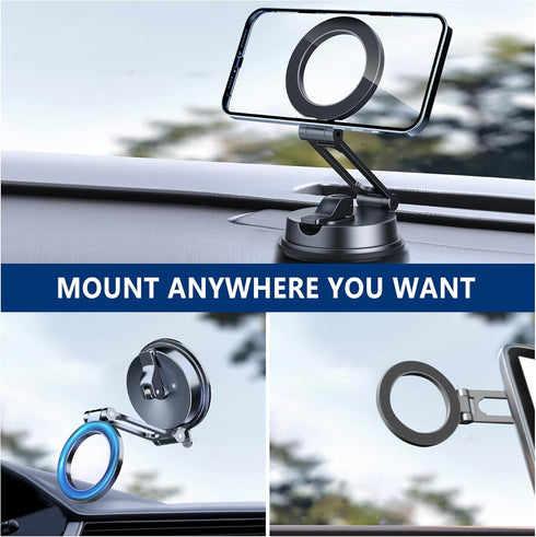 Magnetic Car Mount Never Falling - Dual-Fixing 360° Rotation Dashboard Holder for iPhone 15/14/13/12