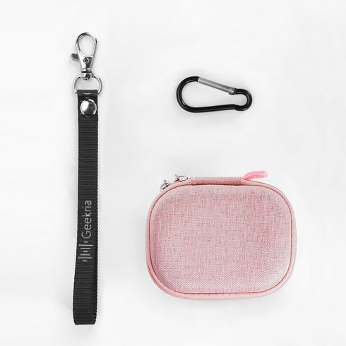Geekria Shield Earbuds Case for Jabra Elite 10 Gen 2, 75t, 65t, Hard Shell Travel Bag with Carabiner Clip (Pink)