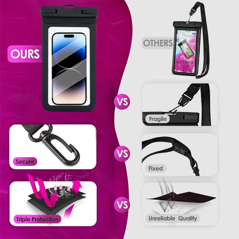 Waterproof Phone Pouch Floating, Transparent PVC Phone Case, 2 Pack Protector for iPhone 15 14 13 12 11 Pro Max Plus XS