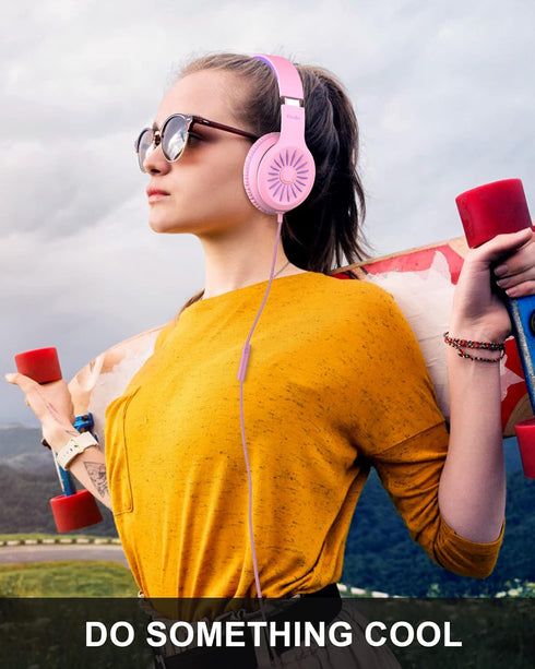 ELECDER i45 On-Ear Headphones with Microphone, Foldable Stereo Bass Headphones, 3.5MM Jack, Portable, Pink