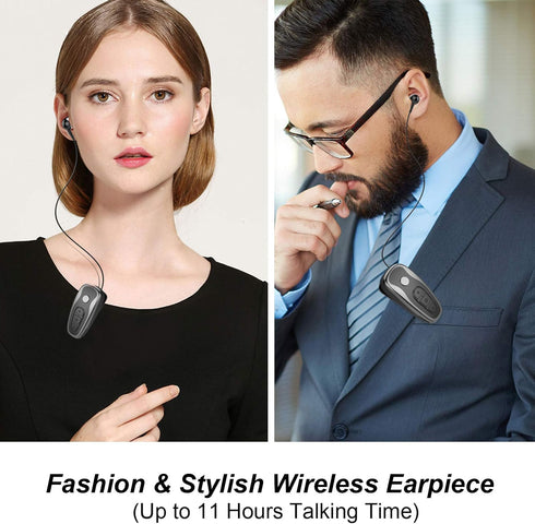 Retractable Wireless Headphone Headset, V5.0 Stereo Earphone, Noise Cancelling Mic, Clip on Earpiece for Sports
