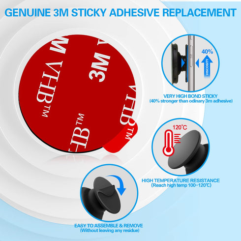 3M Sticky Adhesive Replacement Parts for Pops Socket Base, 6pcs 1.38 Circle Double Sided Tape for Collapsible Grip Stand's Back, 2pcs VHB Sticker Pads for Car Socket Mount & Cell Phone Magnetic Holder