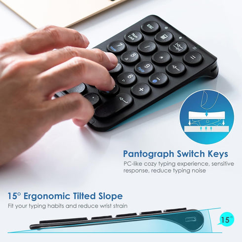 SANWA Bluetooth Numeric Keypad, Rechargeable Wireless Ten Key Number Pad, Portable & Slim for Laptop