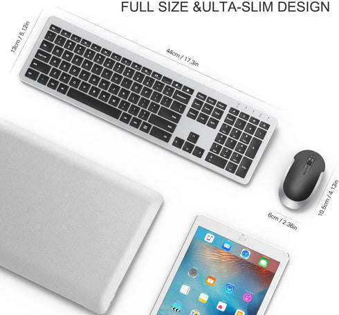 Wireless Keyboard and Mouse Combo - seenda Full Size Slim Wireless Keyboard Mouse with On/Off Switch