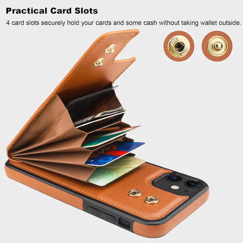 Folosu iPhone 11 Case Wallet with Card Holder, 360°Rotation Finger Ring Holder, Shockproof PU Leather Cover, Brown