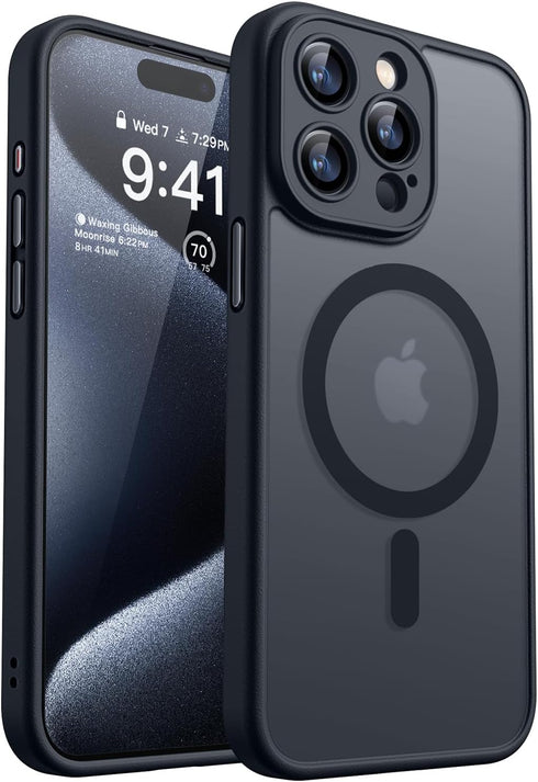 CANSHN Magnetic Case for iPhone 15 Pro, Translucent Matte Shockproof Protective Cover with Full Camera Protection