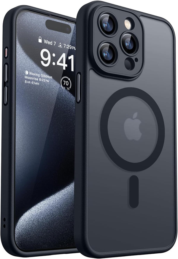 CANSHN Magnetic Case for iPhone 15 Pro, Translucent Matte Shockproof Protective Cover with Full Camera Protection