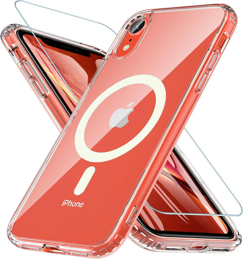 Hensinple iPhone XR Case, Magnetic Case with Screen Protector, Clear Back Slim Shockproof Protective Cover