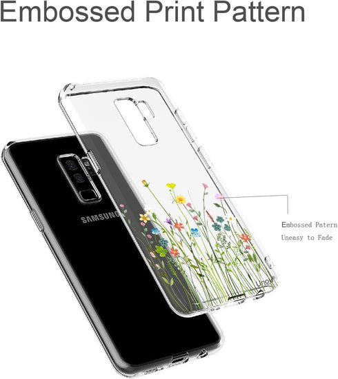 Unov Clear Case for Galaxy S9 Plus, Slim Soft TPU Floral Pattern Protective Back Cover (Flower Bouquet)