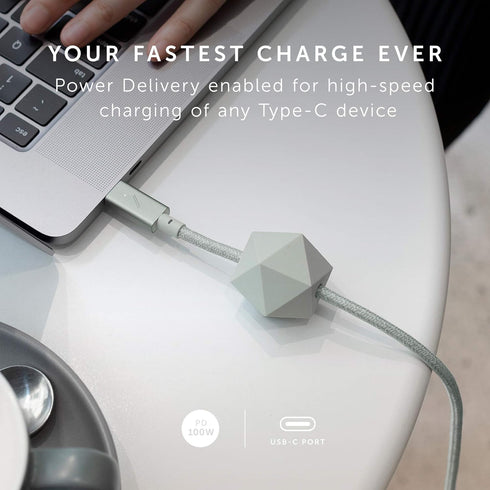Native Union Type-C Desk Cable, USB-C to USB-C 8ft Ultra-Strong Charging Cable with Anchor Weight for iPhone 15