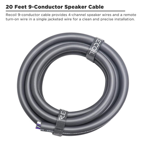 RECOIL 20-Feet 9-Conductor Speaker Cable, 16AWG Pure OFC, Ultra-Flex and Easy Peel Jacket, 4-Channel Speaker Wire
