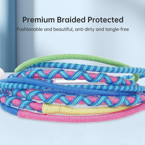 URIZONS 2-Pack Braided USB C Earphones with Mic + USB C to USB C PD Charging Cables, Colorful Earbuds