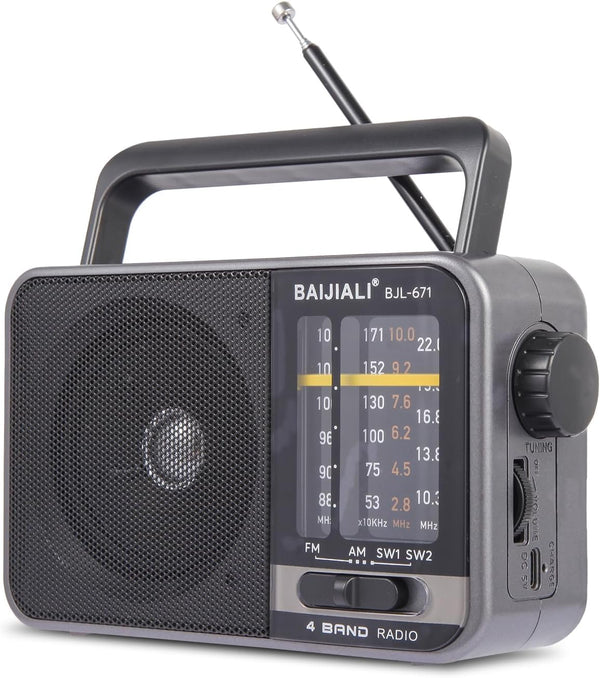 Portable Radio AM FM, Transistor Radio with Loud Speaker, Battery Powered or DC USB, Suitable for Indoor and Outdoor Use