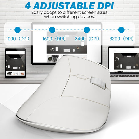 Wireless Vertical Ergonomic Mouse, Multi-Device with Bluetooth + 2.4G Connection, 4 Adjustable DPI for PC, Laptop,