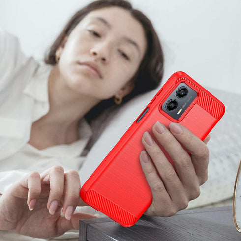 Moto G 5G 2023 Phone Case with HD Screen Protector, Fashion Shock-Absorption Flexible TPU Bumper, Red