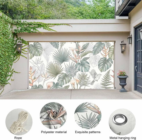 GNAKT AREWG 13x6ft Garage Door Banner Cover Tropical Monstera Bird of Paradise Garage Door Decoratons Banner for Indoor