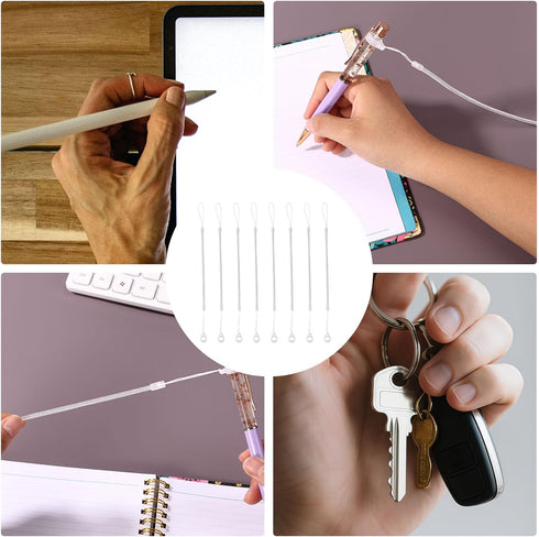 Goktvai 8pcs Elastic Tether Lanyard, Retractable Spring Coil Strap Anti-Lose Pen Leash for Clipboard with Silicone Ring
