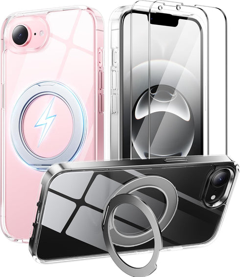 Gyizho 360Ring Stand for iPhone 16E/17E Case with 2X Screen Protector,Fit for MagSafe,