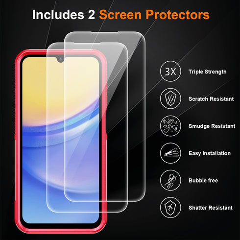 Ezanmull Non-Slip Shockproof Case for Samsung Galaxy A15 5G, with Glass Screen Protector, Pink