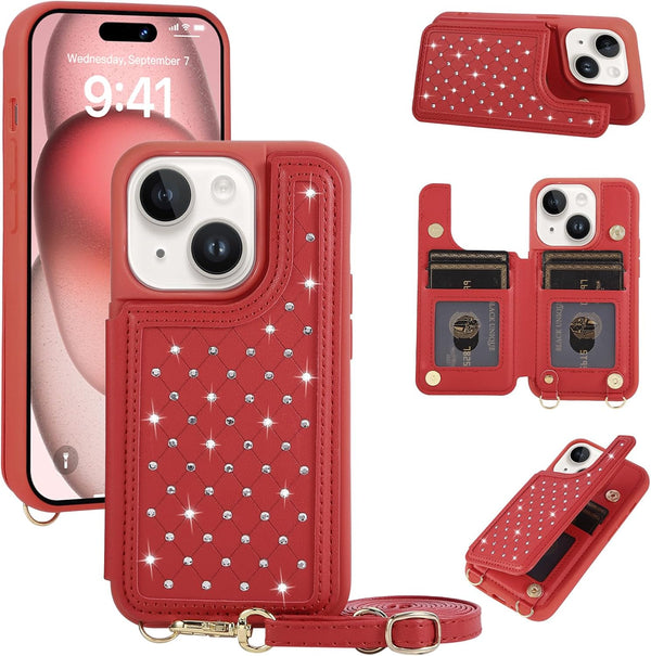 KYFSJPT Crossbody Wallet Case for iPhone 12/12 Pro(6.1") with Detachable Strap - PU