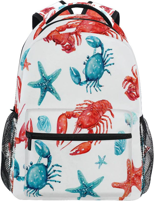 Krafig Watercolor Cute Lobsters Crabs Boys Girls Kids School Backpacks Bookbag, School Bag