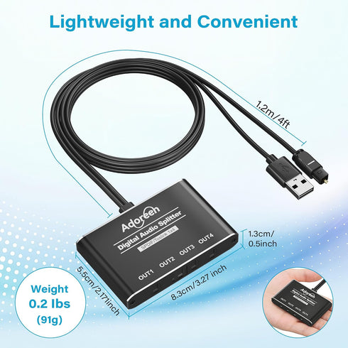 Adoreen 4 1 4 LPCM 2.0, PCM, Dolby, 5.1 Way Digital Optical Audio Splitter In Out Active Toslink SPDIF Fiber Optic