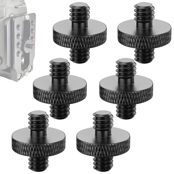 1/4 Male to 1/4 Male Tripod Screw Adapter for Camera Cage, Shoulder Mount, DSLR Mic Stand, 6 Pcs (Black)