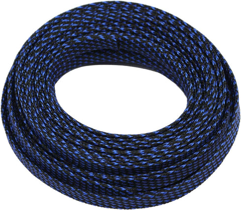 30ft PET Expandable Wire Cable Sleeve (1/4", Blue & Black)