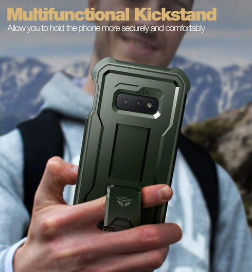 Dexnor Case for Samsung Galaxy S10e - Built-in Screen Protector and Kickstand, Heavy Duty Protection (Army Green)