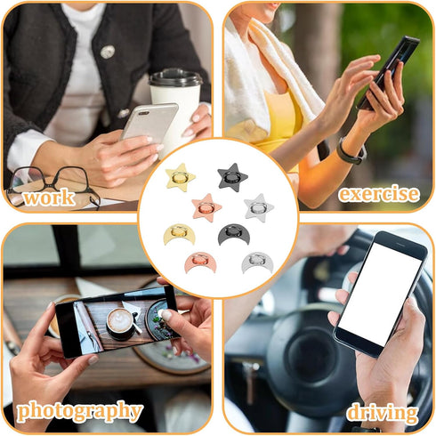 SynHHergyx 8 Pcs Stars Moon Cell Phone Ring Holder Metal Phone Finger Grip Hook Self-Adhesive Phones Grip Loop