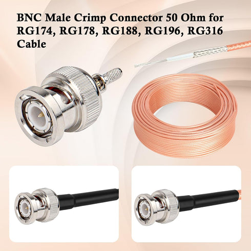 XRDS -RF BNC Crimp Connectors, 10PCS BNC Male Crimp Solder Attachment for RG316 RG174 Coax Cable