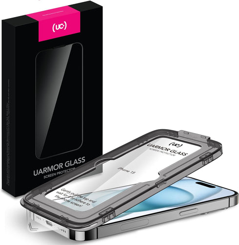 UARMOR 9H HD Clear Screen Protector for iPhone 15 (6.1") - 2 Pack, Anti-Scratch, Easy Installation Kit, Premium