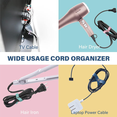 SenseAGE 5 Pack Cord Organizer, Bow Cord Keeper, Leather Cable Management, Storage Straps for Electronics, Random Blue