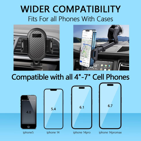 Universal Car Phone Holder Mount, Hands-Free Dashboard Windshield Air Vent Phone Holder for All Smartphones