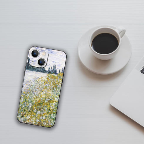 Claude Monet Phone Case for iPhone 15, Banks of The Seine at Vetheuil Nature Landscape iPhone Case for Women, Shockproof Protective Cover