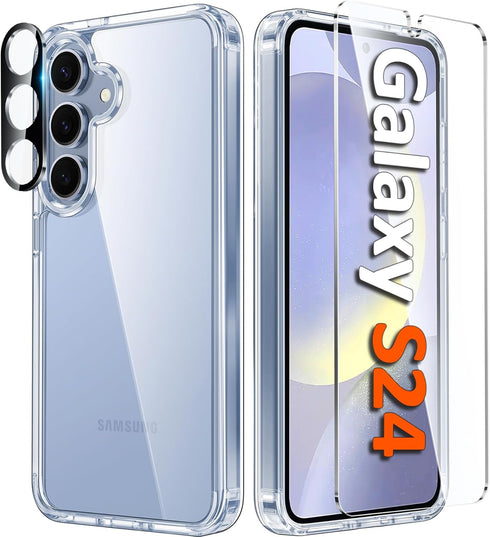 FNTCASE Anti Yellowing Clear Case for Samsung Galaxy S24, Military Grade Protection Slim Shockproof Transparent Cover