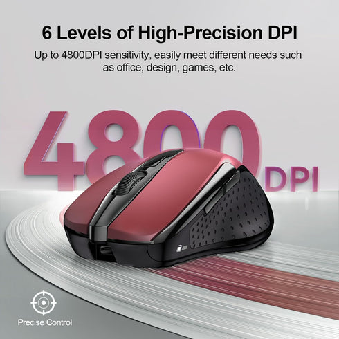TECKNET Rechargeable Wireless Mouse, 2.4G Silent Mouse, 6 Adjustable DPI, Cordless Computer Mouse for Laptop (Red)