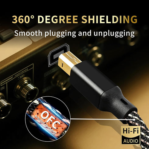 3.0 6.56ft B,4N Core,24K Card,Mixer,Synthesizer(6.56ft/2m) USB HiFi Audio Cable -USB A to USB OFC Gold-Plated
