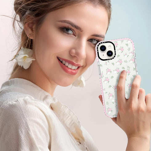 Dumkery 14 15 Cute Clear Pink Flowers Phone Case Compatible with iPhone Plus, Floral iPhone Plus Case Aesthetic