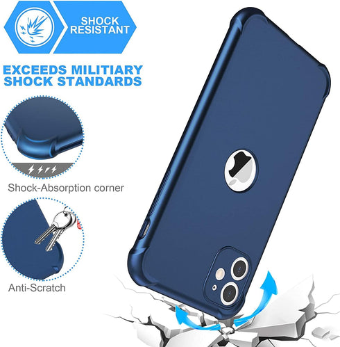 ORETECH iPhone 11 Case with 2 x Tempered Glass Screen Protector, 10 Ft Military Grade Drop Test, Blue