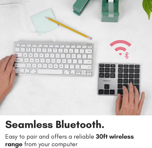Macally Bluetooth Number Pad for Laptop, Slim Aluminum Design, Rechargeable Wireless Numeric Keypad for Mac, PC