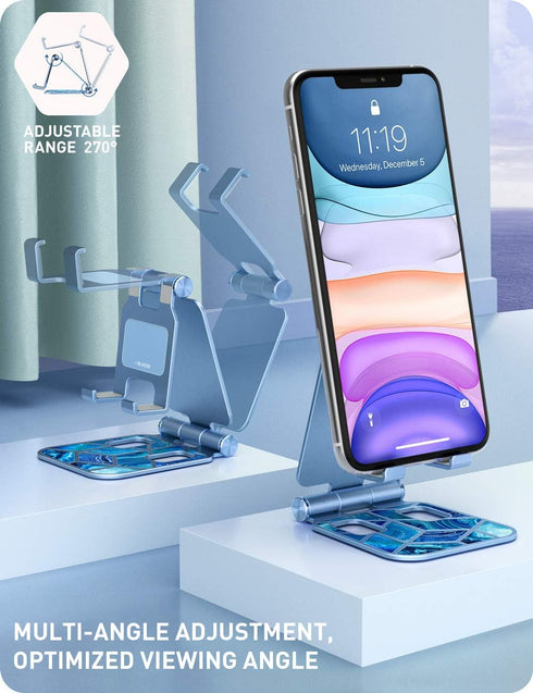 i-Blason Cell Phone Stand for Desk - Foldable Holder Fits All Smart Phones, iPhone 16 15 14 13 Pro Max, Blue