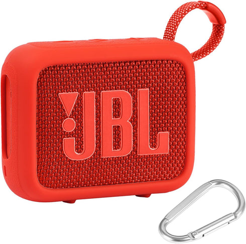 co2CREA Silicone Cover Case for JBL Go 4 Waterproof Bluetooth Speaker, Portable Travel Case with Carabiner (Red Case)
