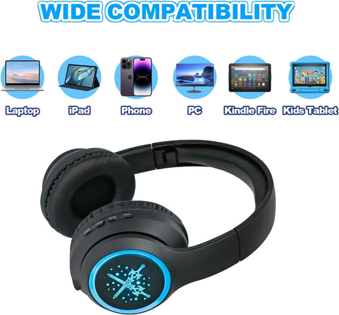 Wireless Headphones with Sword LED Lights, Kids Bluetooth Headphones for Boys Girls, Amazon Fire Tablet/Laptop/Pad