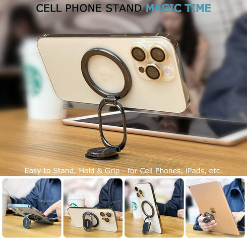 Adjustable Phone Ring Holder with MagSafe, Magnetic Car Mount Compatible Grip and Stand for iPhone, iPad, and