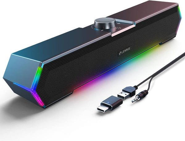 LENRUE G11 Touch Lights Computer Speakers for Desktop, USB C/USB Powered with Clear Sound for PC Laptop