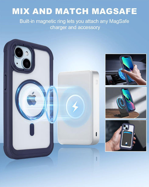 yowtrey 13 2 13 Defender for Clear iPhone Case with Belt Clip Holster + Screen Protectors, Compatible with MagSafe