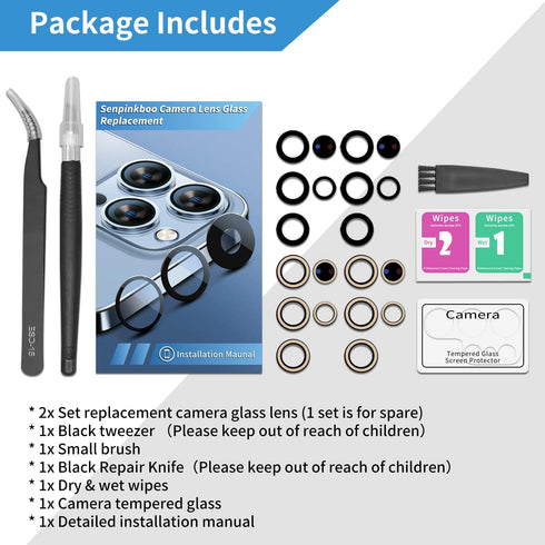 2 Pack Samsung Galaxy S23 Ultra Back Rear Camera Lens Glass Replacement with Repair Tool Set and Installation Manual