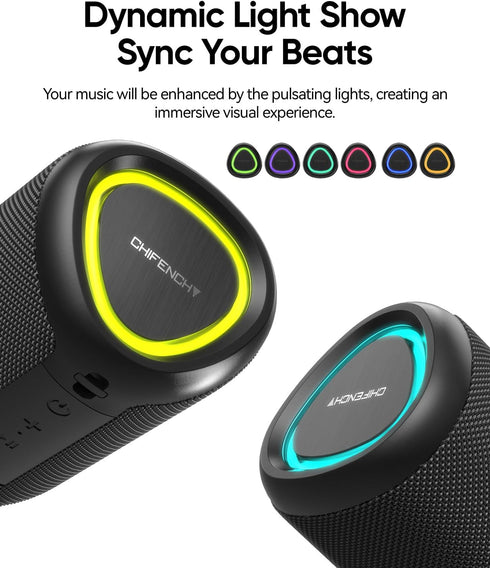Portable Bluetooth Speaker with Lights, Crystal Clear Sound, IPX5 Waterproof, All Day Playtime, Small Wireless Outdoor